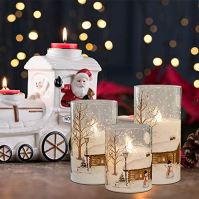 Eldnacele Flickering flameless glass snowman candles with remote control, timer, battery operated, real wax, LED pillar candles,